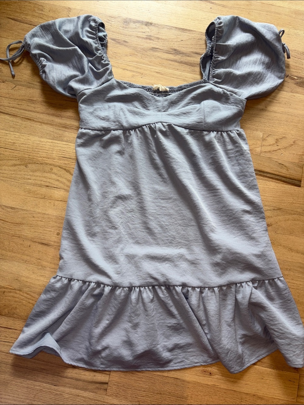 Altar'd State Light Gray Puff Sleeve Ruffled Dress